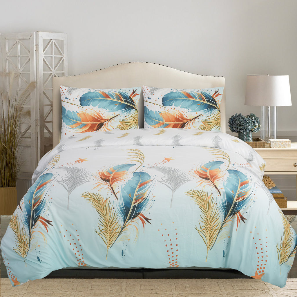 4 Piece 3D Duvet Cover Set with Fitted Sheet, Soft Microfiber Duvet Cover Set, Printed Quilt Cover Bedding with Pillowcases, Single Double King Super King