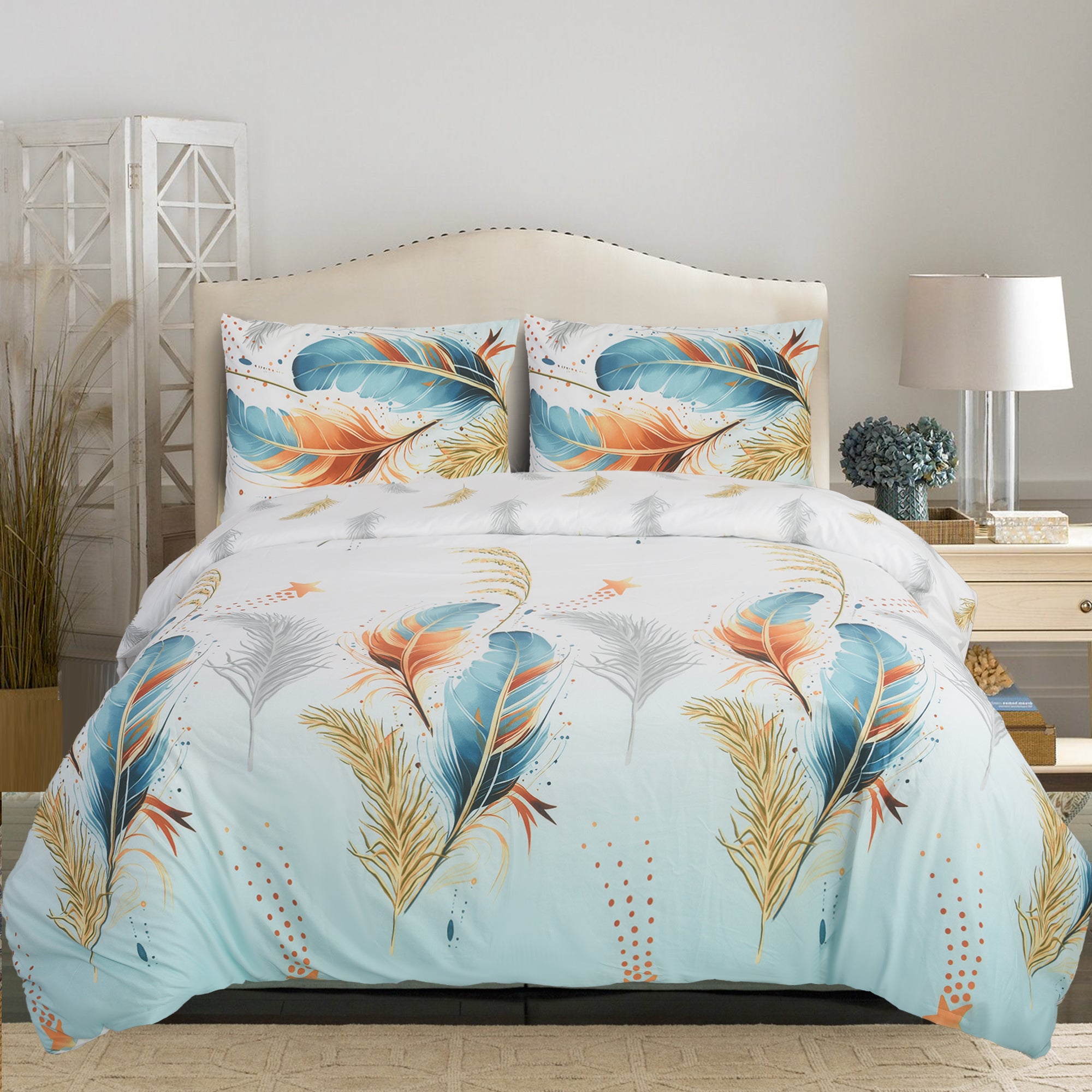 4 Piece 3D Duvet Cover Set with Fitted Sheet, Soft Microfiber Duvet Cover Set, Printed Quilt Cover Bedding with Pillowcases, Single Double King Super King