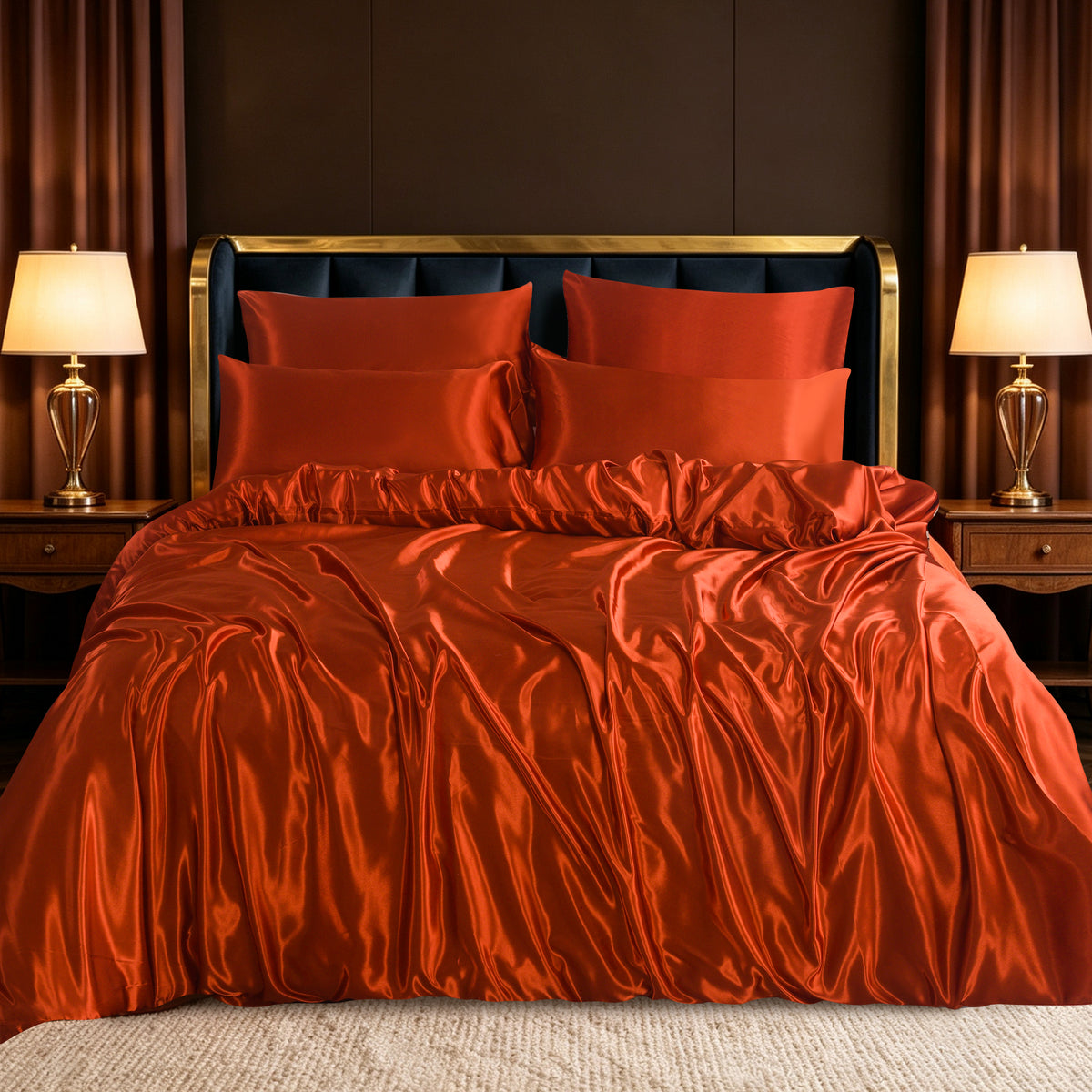 Luxury Satin Silk Bedding Set 6 Piece Duvet Cover Fitted Sheet & Pillowcases Single Double King Super King