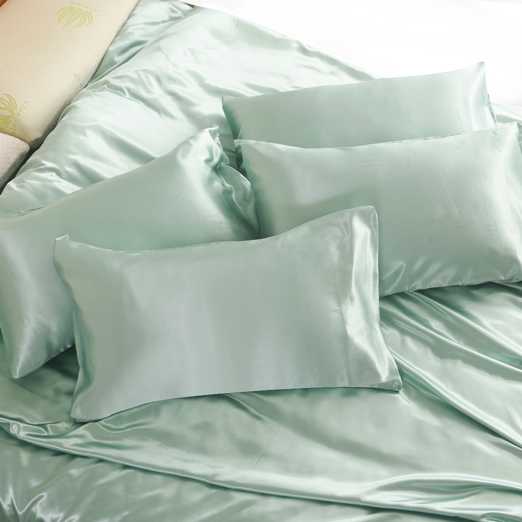 Luxury Satin Silk Bedding Set 6 Piece Duvet Cover Fitted Sheet & Pillowcases Single Double King Super King