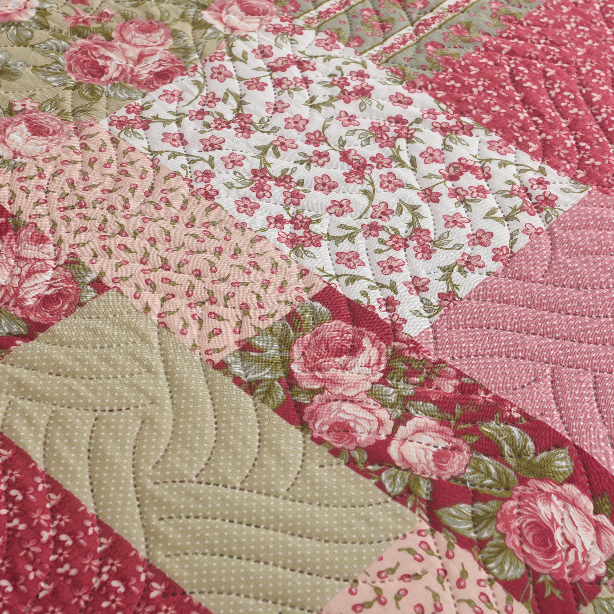 3 Piece Luxury Quilted Bedspread Set – Reversible Floral Patchwork Bedspread with Pillow Shams | Soft Microfibre Bed Throw for Double & King Size Beds