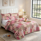 3 Piece Luxury Quilted Bedspread Set – Reversible Floral Patchwork Bedspread with Pillow Shams | Soft Microfibre Bed Throw for Double & King Size Beds