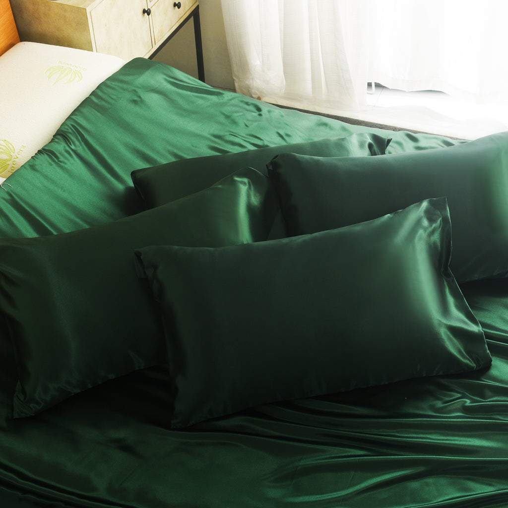 Luxury Satin Silk Bedding Set 6 Piece Duvet Cover Fitted Sheet & Pillowcases Single Double King Super King