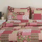 3 Piece Luxury Quilted Bedspread Set – Reversible Floral Patchwork Bedspread with Pillow Shams | Soft Microfibre Bed Throw for Double & King Size Beds