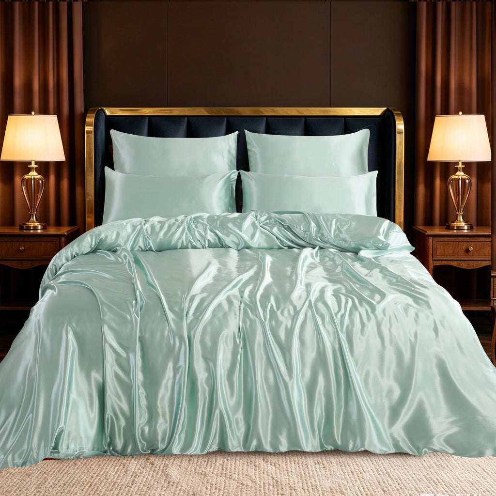 Luxury Satin Silk Bedding Set 6 Piece Duvet Cover Fitted Sheet & Pillowcases Single Double King Super King