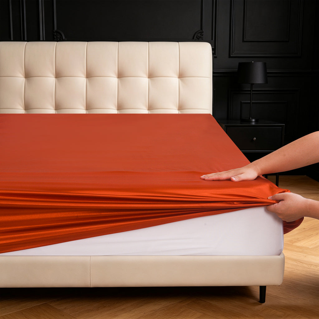Luxury Satin Silk Bedding Set 6 Piece Duvet Cover Fitted Sheet & Pillowcases Single Double King Super King