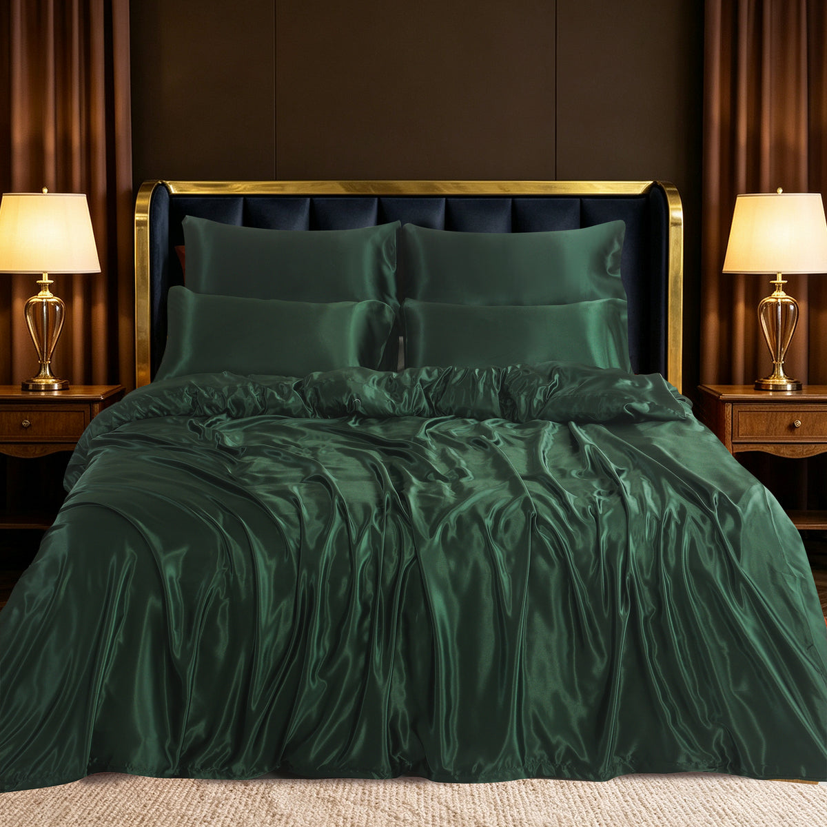 Luxury Satin Silk Bedding Set 6 Piece Duvet Cover Fitted Sheet & Pillowcases Single Double King Super King