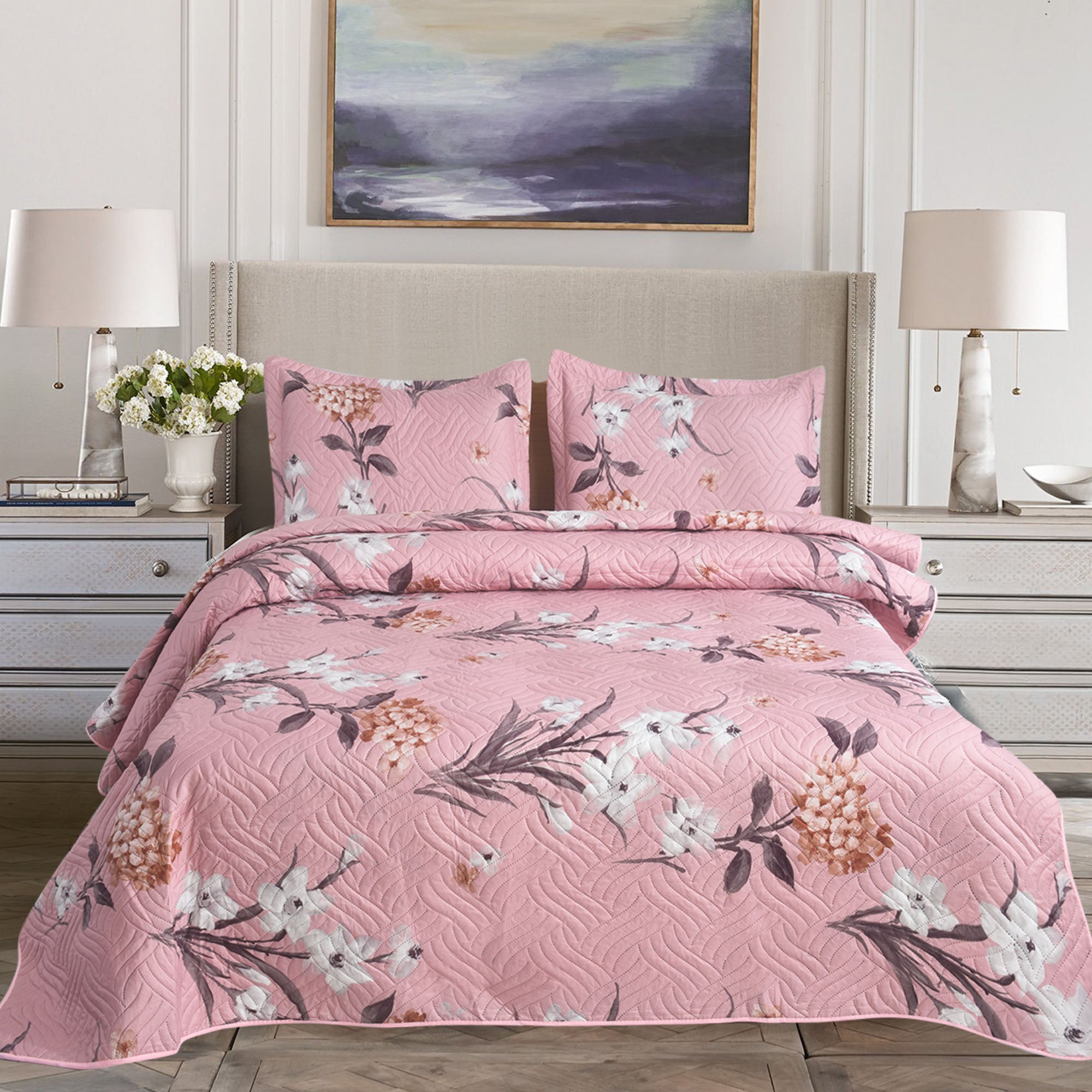 MillPrice Quilted 3-Piece Bedspread Set – Elegant Layered Comfort with Coordinated Pillowcases