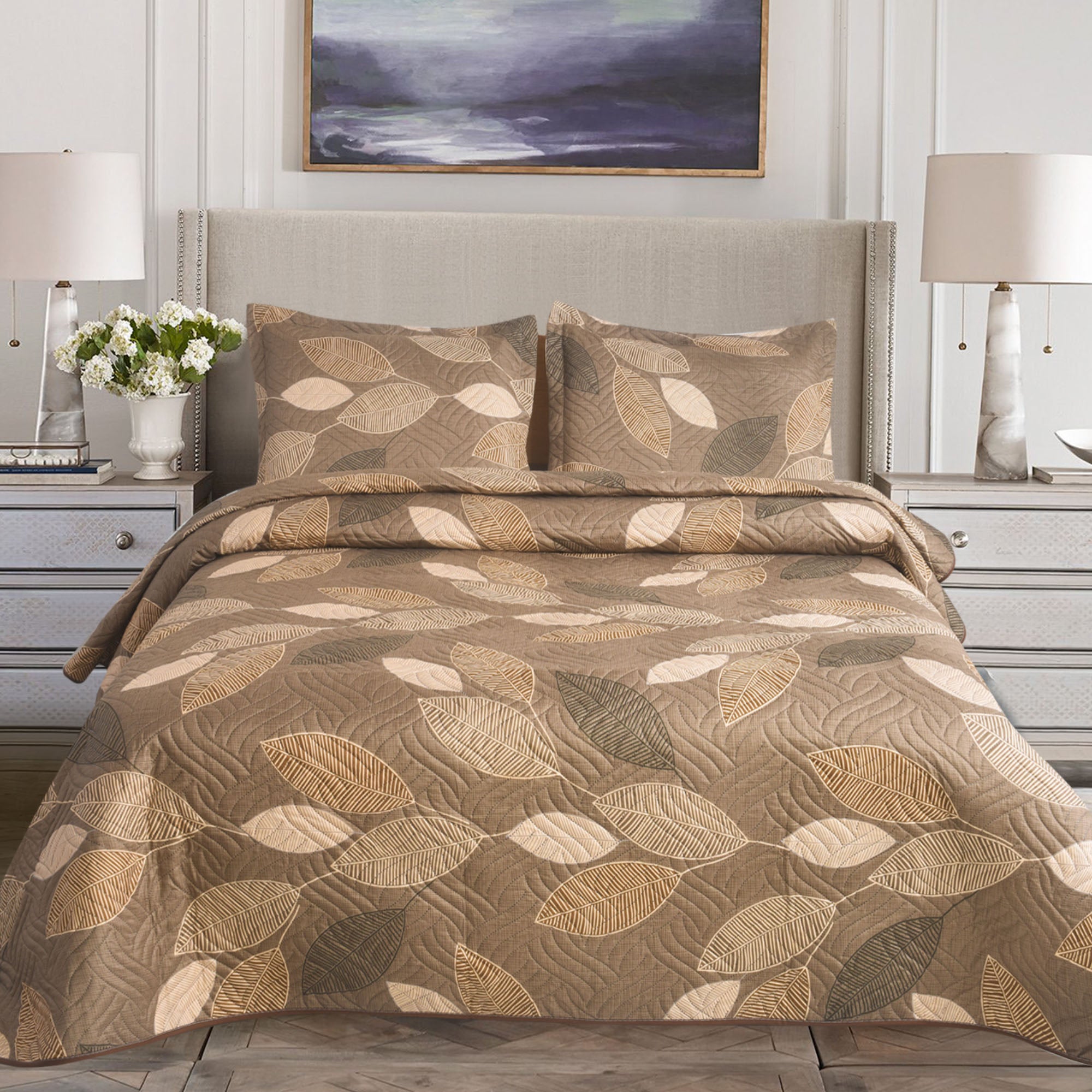 MillPrice Quilted 3-Piece Bedspread Set – Elegant Layered Comfort with Coordinated Pillowcases