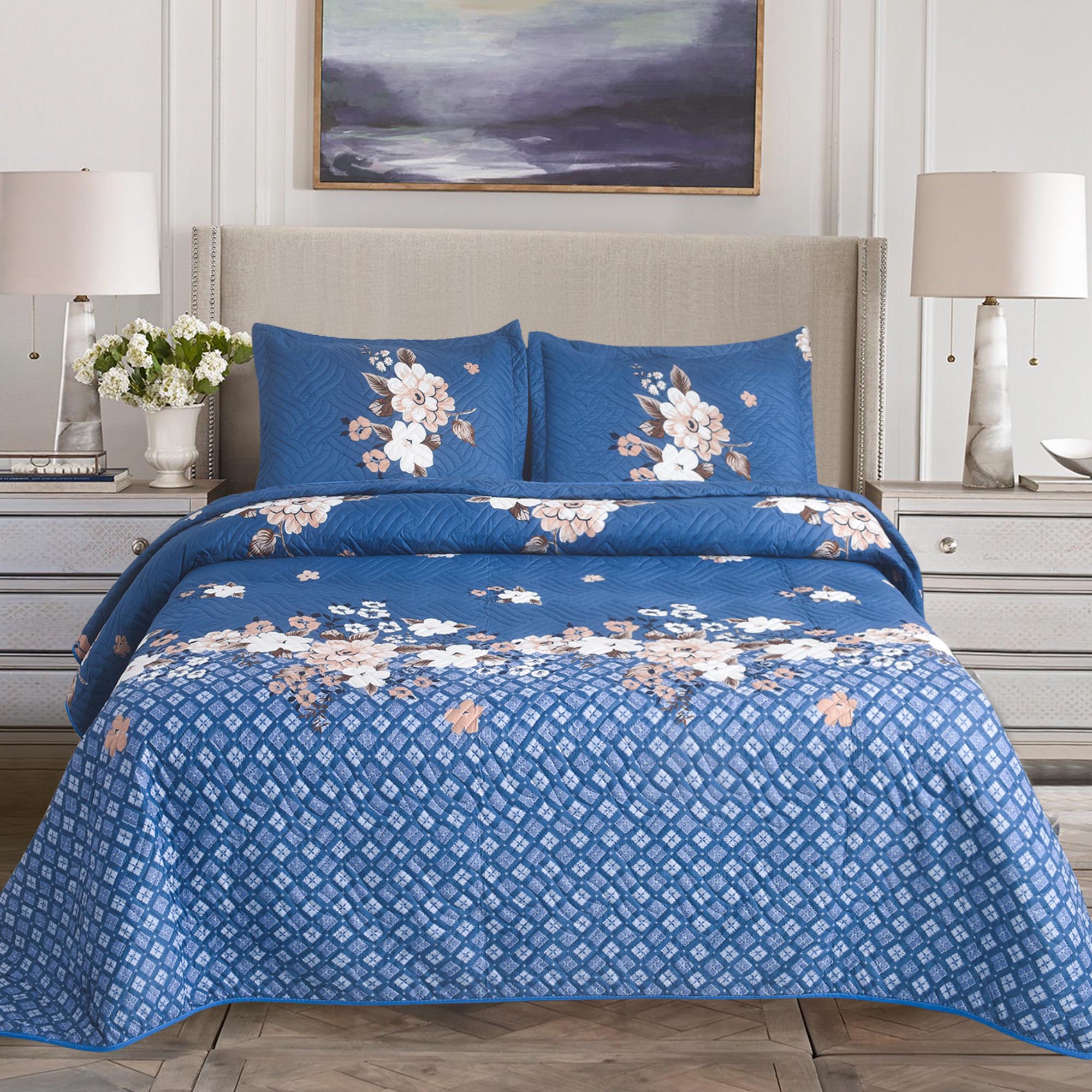 Luxury 3 Piece Bedding Set – Soft Microfibre Bedspread with Pillowcases | Lightweight & Cosy Bedspread-Milan