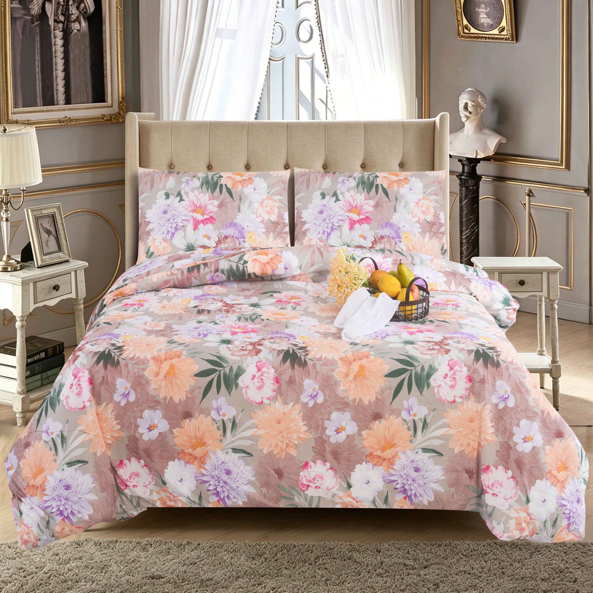 3pcs Printed Floral Duvet Set, Soft Bedding Set for Single Double King Super King, Elegant Duvet Cover Set with Pillowcases