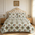 3 Piece Luxury Quilted Bedspread Set – Reversible Floral Patchwork Bedspread with Pillow Shams | Soft Microfibre Bed Throw for Double & King Size Beds
