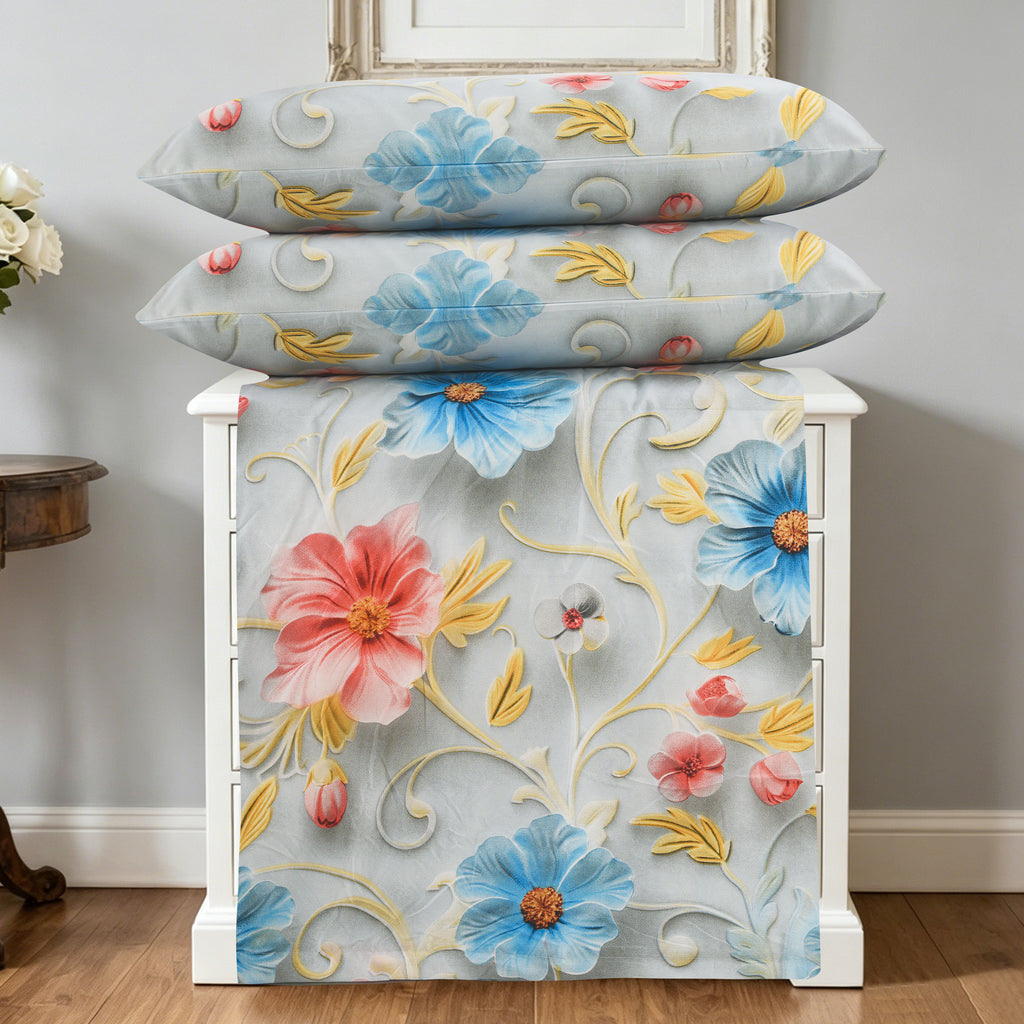3pcs Printed Floral Duvet Set, Soft Bedding Set for Single Double King Super King, Elegant Duvet Cover Set with Pillowcases