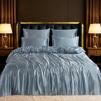 Luxury Satin Silk Bedding Set 6 Piece Duvet Cover Fitted Sheet & Pillowcases Single Double King Super King