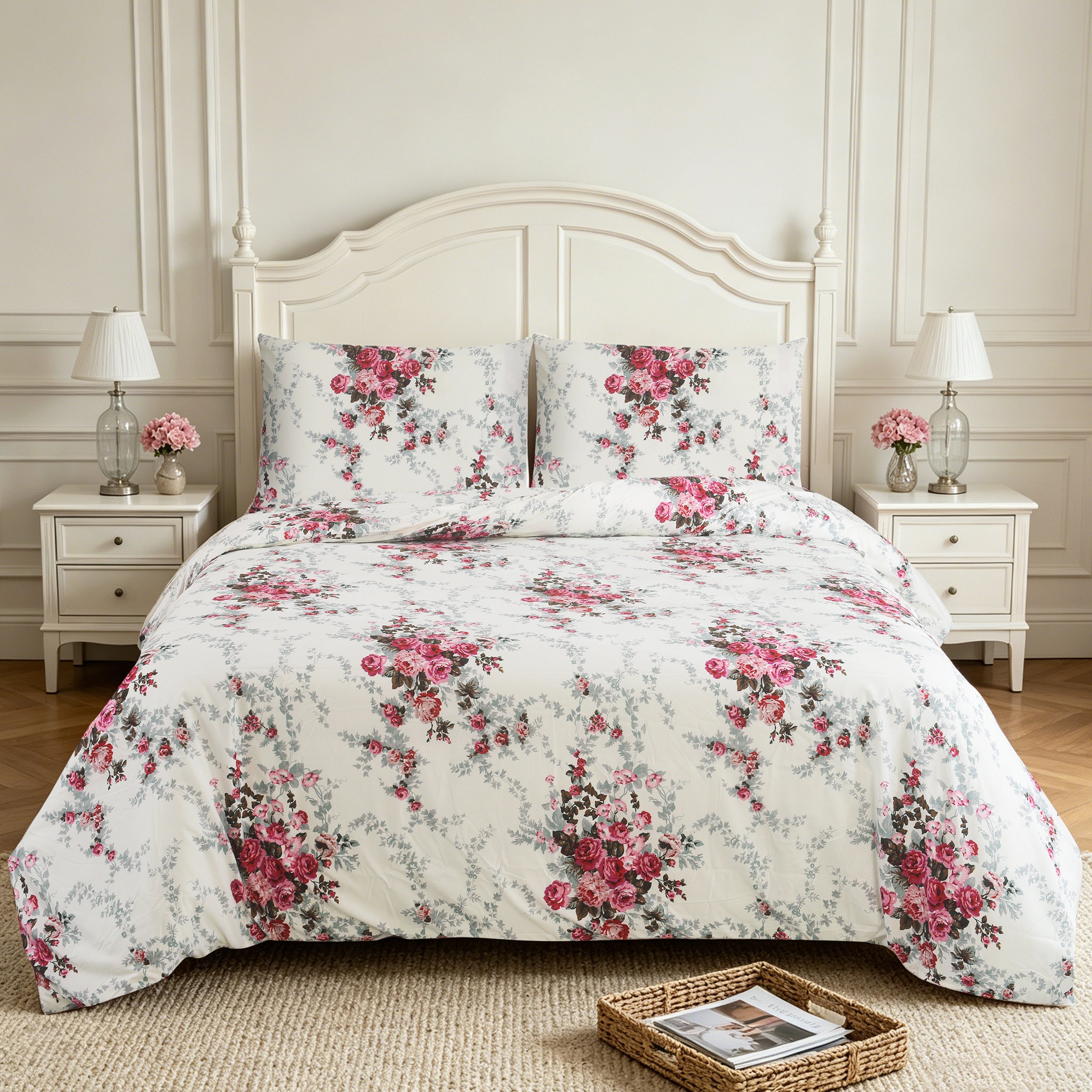 3pcs Printed Floral Duvet Set, Soft Bedding Set for Single Double King Super King, Elegant Duvet Cover Set with Pillowcases