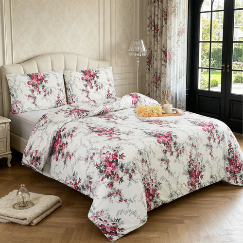 3pcs Printed Floral Duvet Set, Soft Bedding Set for Single Double King Super King, Elegant Duvet Cover Set with Pillowcases