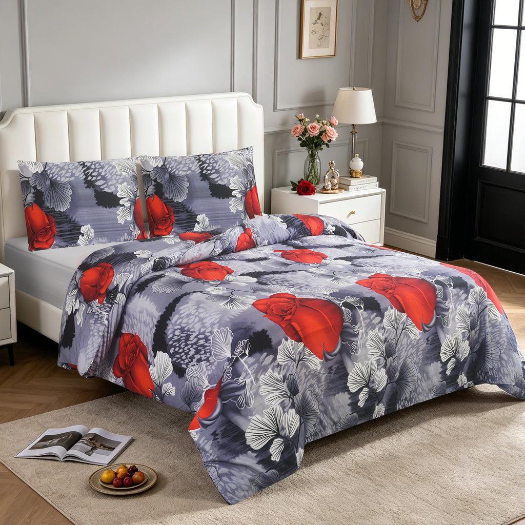 3pcs Printed Floral Duvet Set, Soft Bedding Set for Single Double King Super King, Elegant Duvet Cover Set with Pillowcases