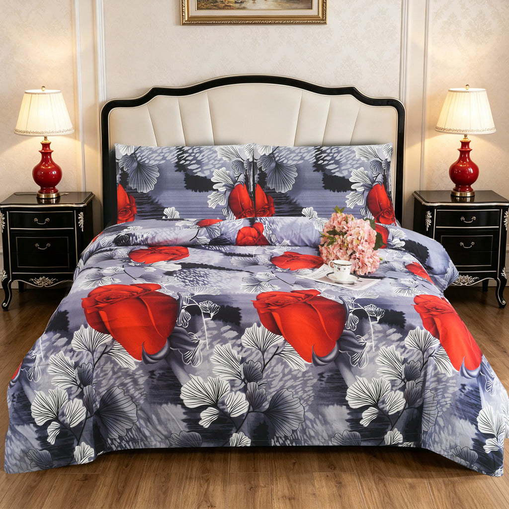 3pcs Printed Floral Duvet Set, Soft Bedding Set for Single Double King Super King, Elegant Duvet Cover Set with Pillowcases