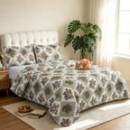 3 Piece Luxury Quilted Bedspread Set – Reversible Floral Patchwork Bedspread with Pillow Shams | Soft Microfibre Bed Throw for Double & King Size Beds