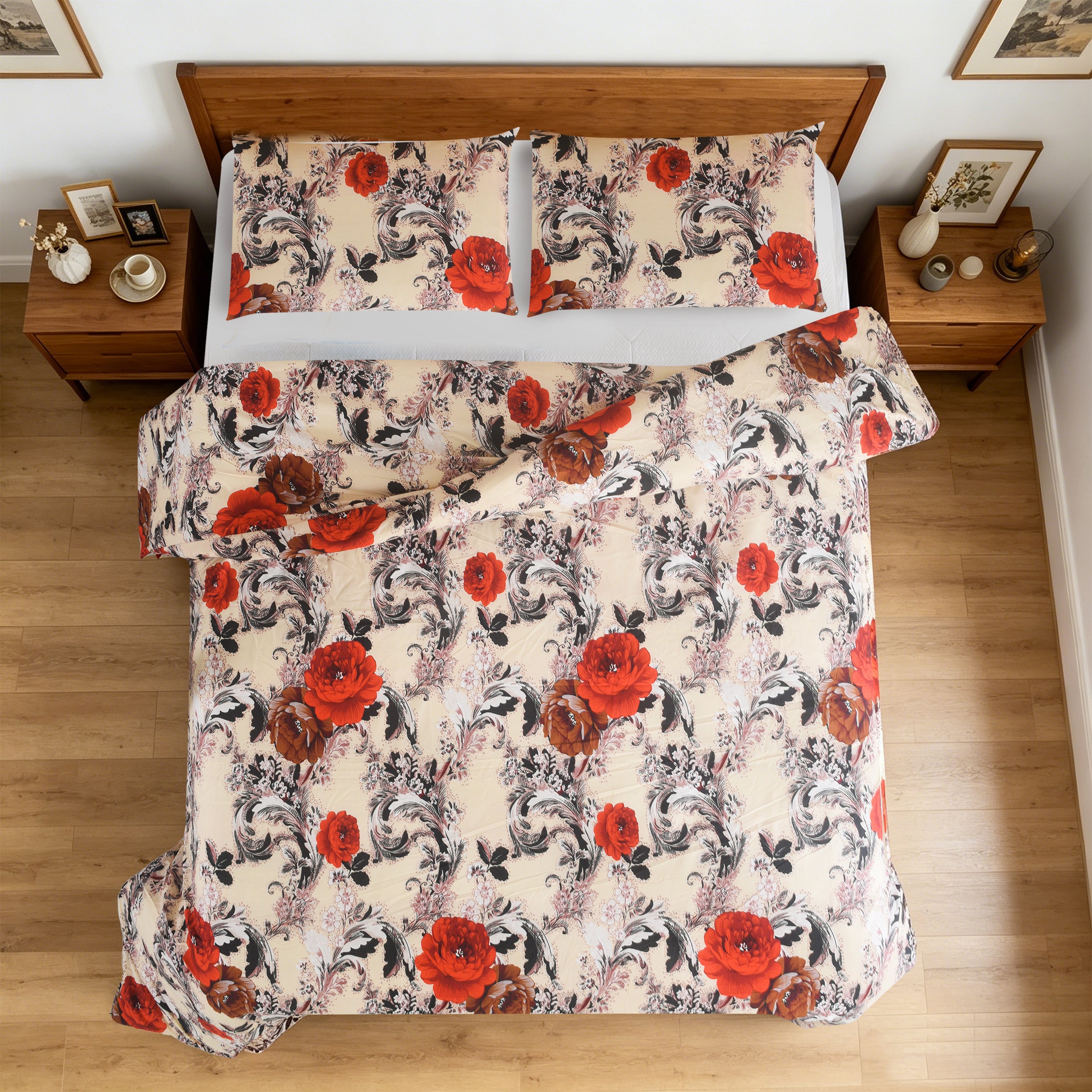 3pcs Printed Floral Duvet Set, Soft Bedding Set for Single Double King Super King, Elegant Duvet Cover Set with Pillowcases