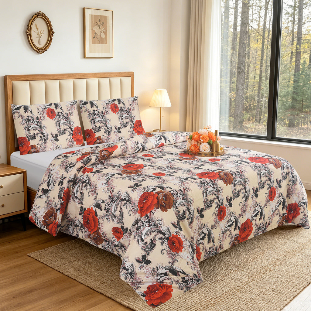 3pcs Printed Floral Duvet Set, Soft Bedding Set for Single Double King Super King, Elegant Duvet Cover Set with Pillowcases