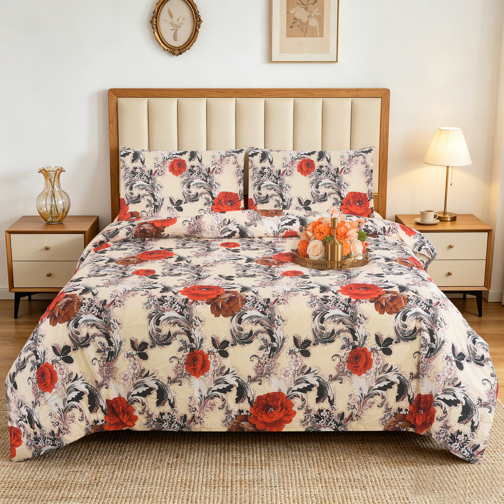 3pcs Printed Floral Duvet Set, Soft Bedding Set for Single Double King Super King, Elegant Duvet Cover Set with Pillowcases