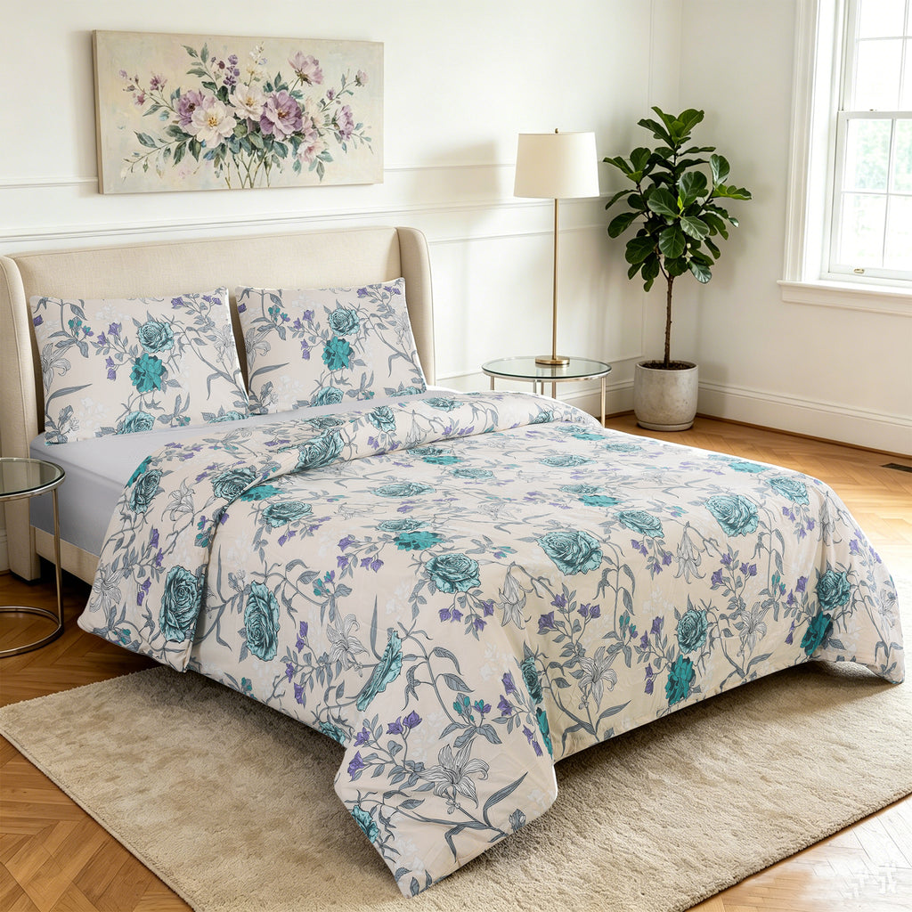 3pcs Printed Floral Duvet Set, Soft Bedding Set for Single Double King Super King, Elegant Duvet Cover Set with Pillowcases