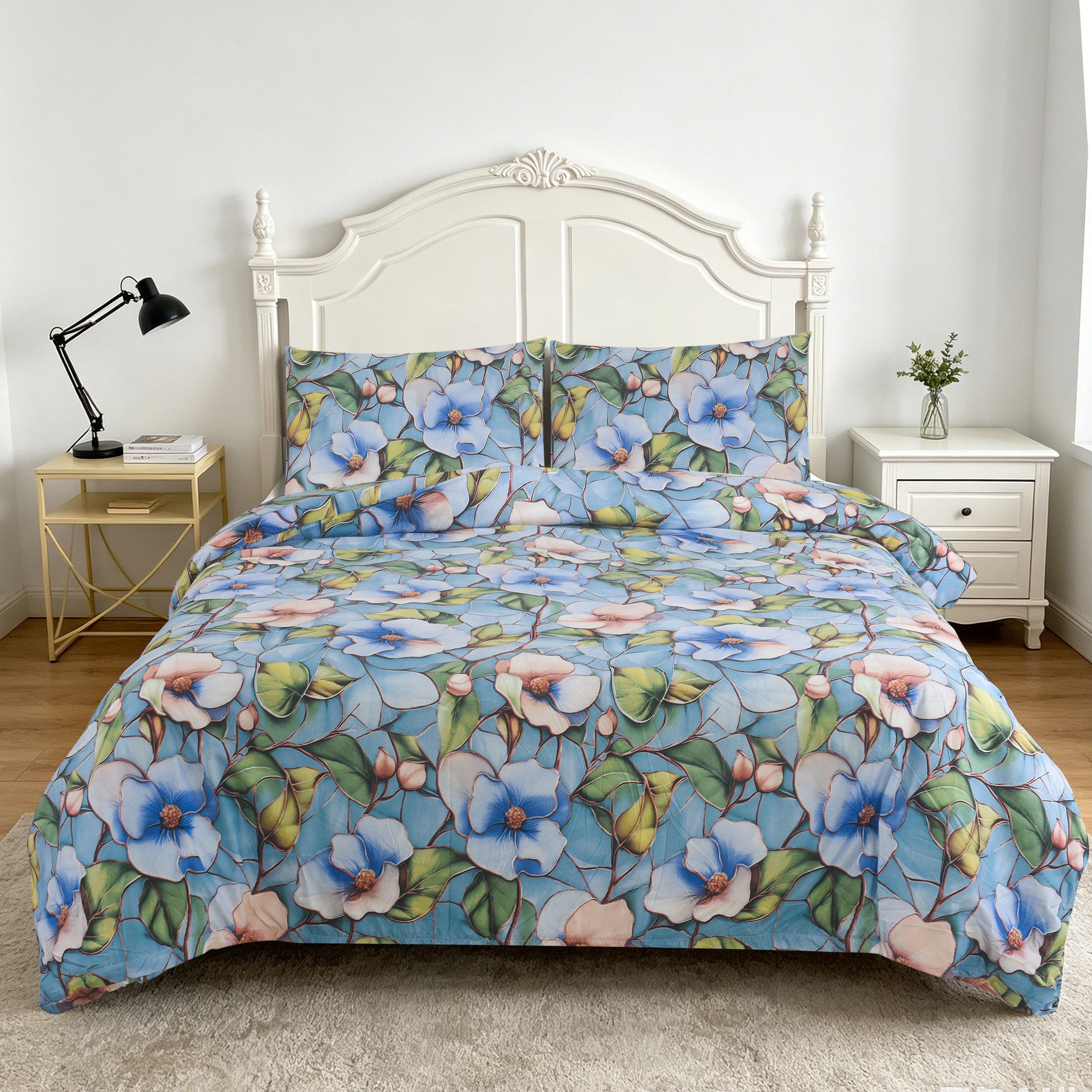 3pcs Printed Floral Duvet Set, Soft Bedding Set for Single Double King Super King, Elegant Duvet Cover Set with Pillowcases