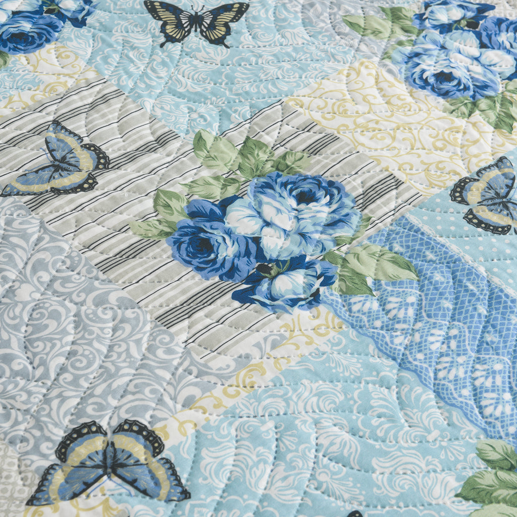 3 Piece Luxury Quilted Bedspread Set – Reversible Floral Patchwork Bedspread with Pillow Shams | Soft Microfibre Bed Throw for Double & King Size Beds