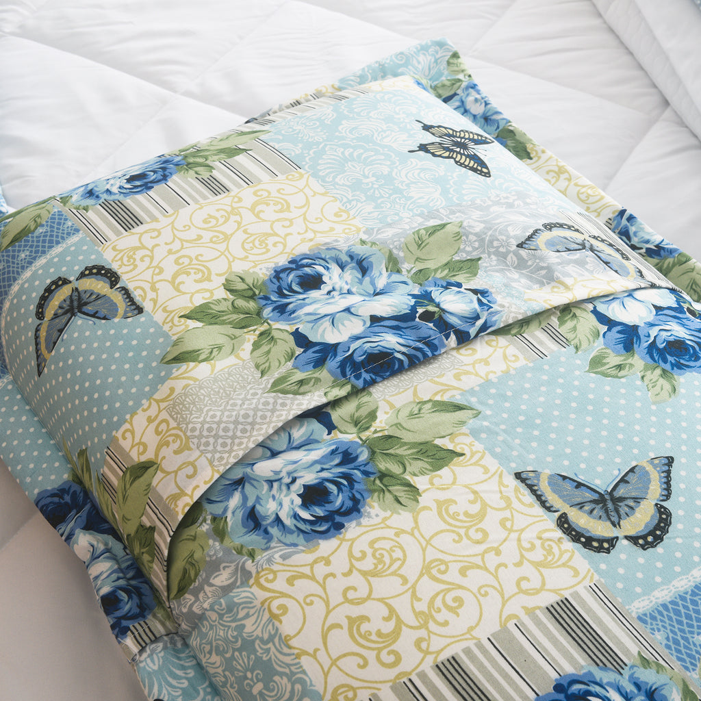 3 Piece Luxury Quilted Bedspread Set – Reversible Floral Patchwork Bedspread with Pillow Shams | Soft Microfibre Bed Throw for Double & King Size Beds