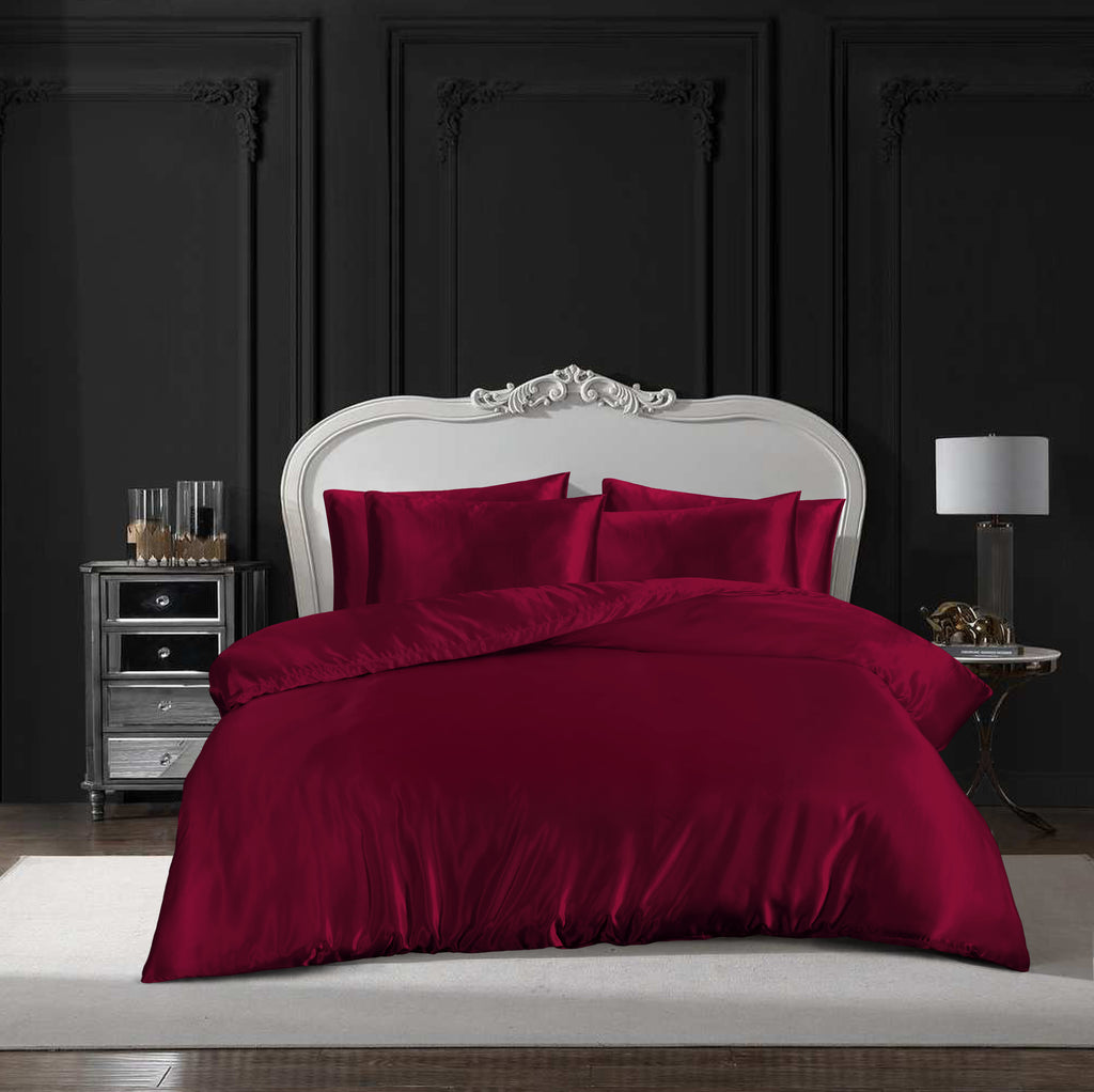 MillPrice Luxury 10 Piece Satin Bedding Set Duvet Cover Fitted Sheet Pillowcases Sleep Mask & Hair Accessories