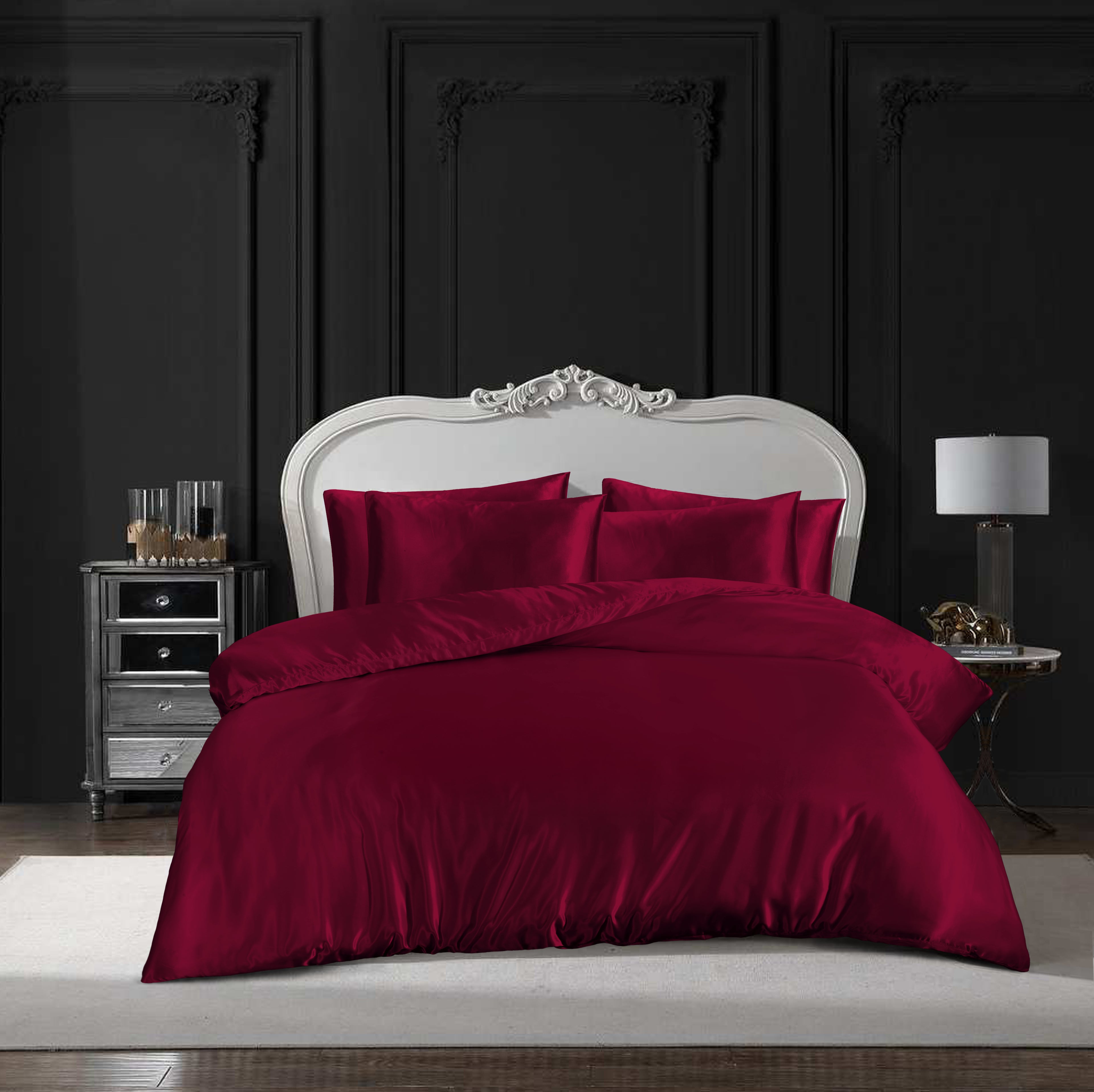 MillPrice Luxury 10 Piece Satin Bedding Set Duvet Cover Fitted Sheet Pillowcases Sleep Mask & Hair Accessories
