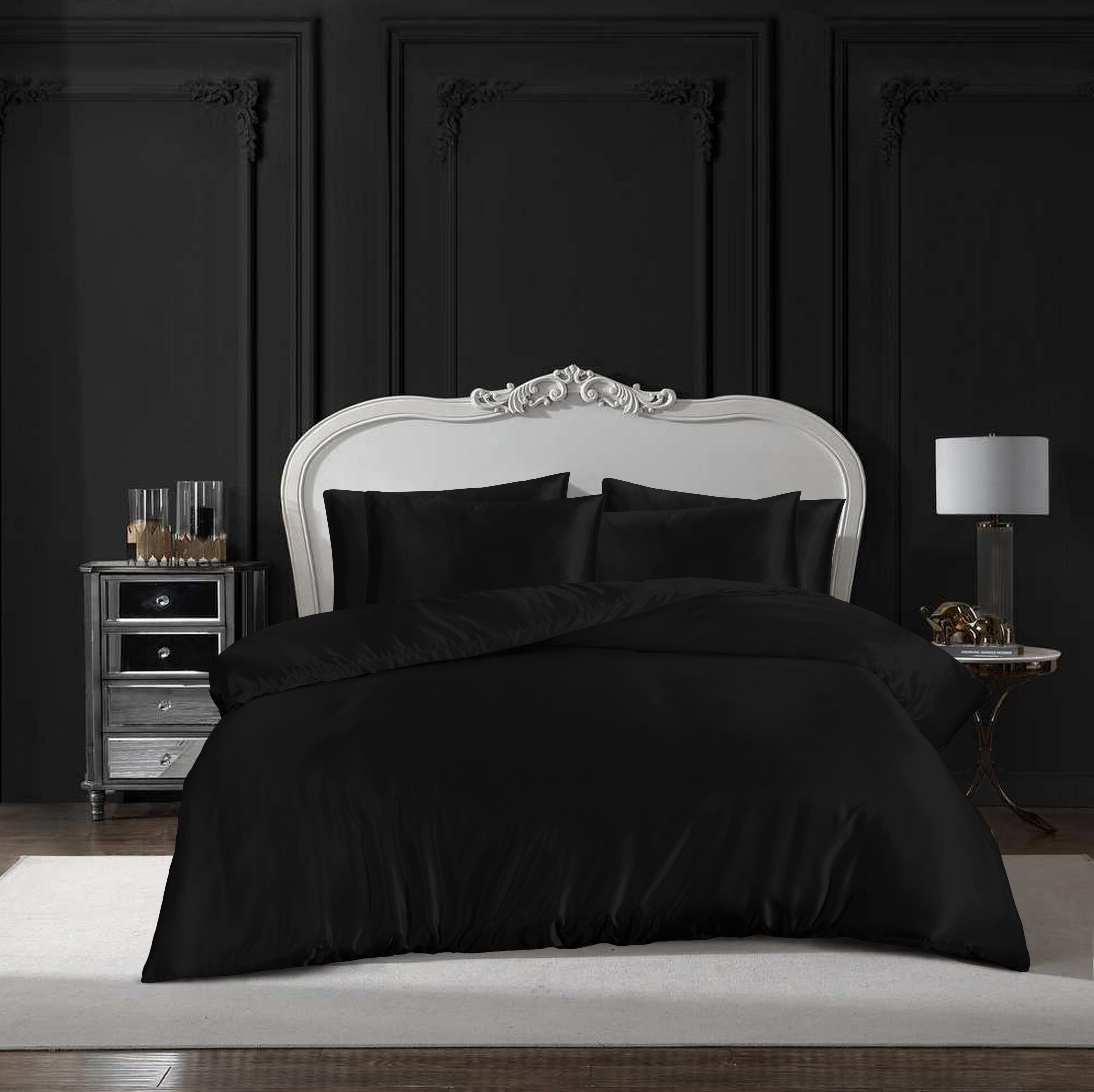 MillPrice Luxury 10 Piece Satin Bedding Set Duvet Cover Fitted Sheet Pillowcases Sleep Mask & Hair Accessories