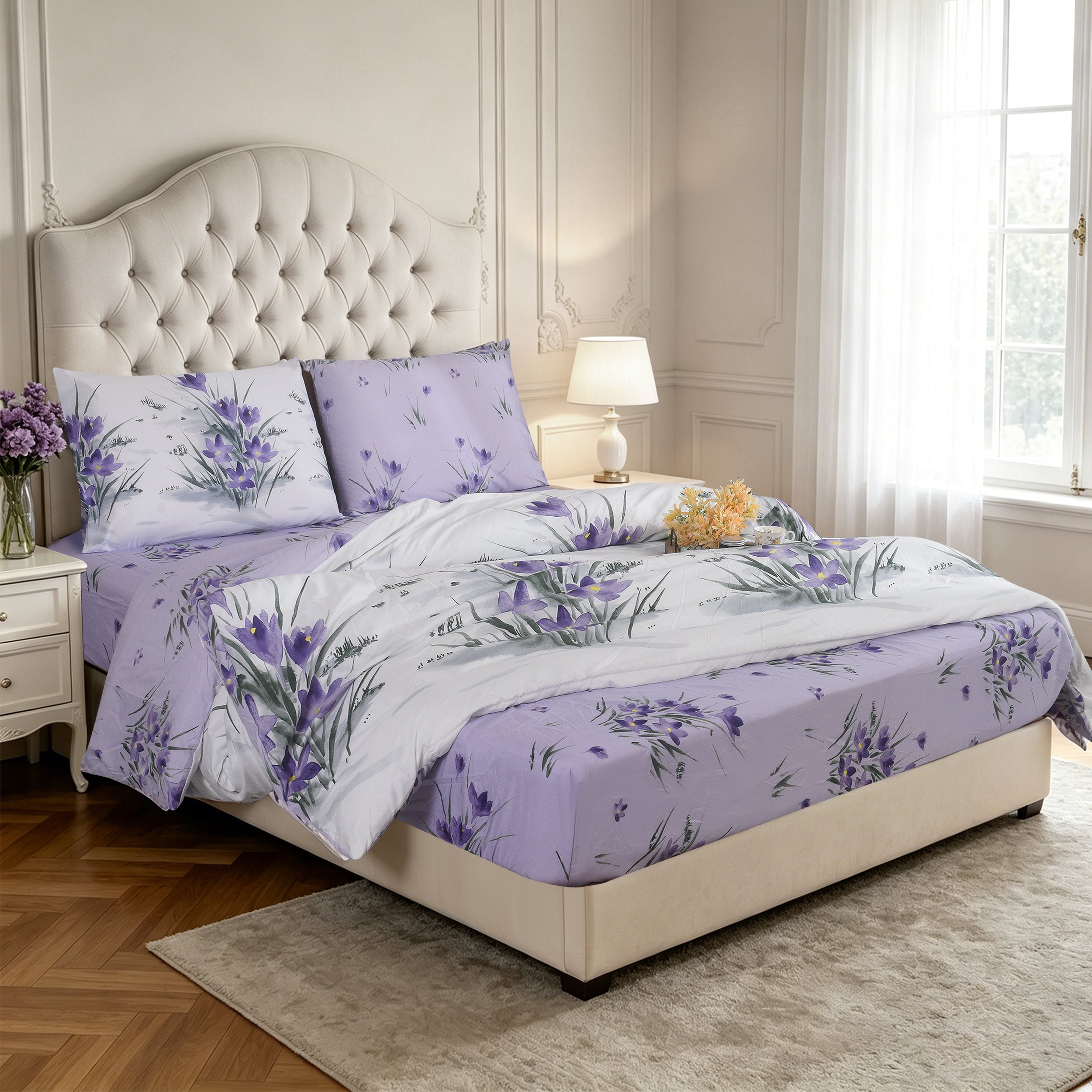 MillPrice 4 Piece Bedding Set Soft Microfibre Duvet Cover Fitted Sheet & Pillowcases Single Double King Super King
