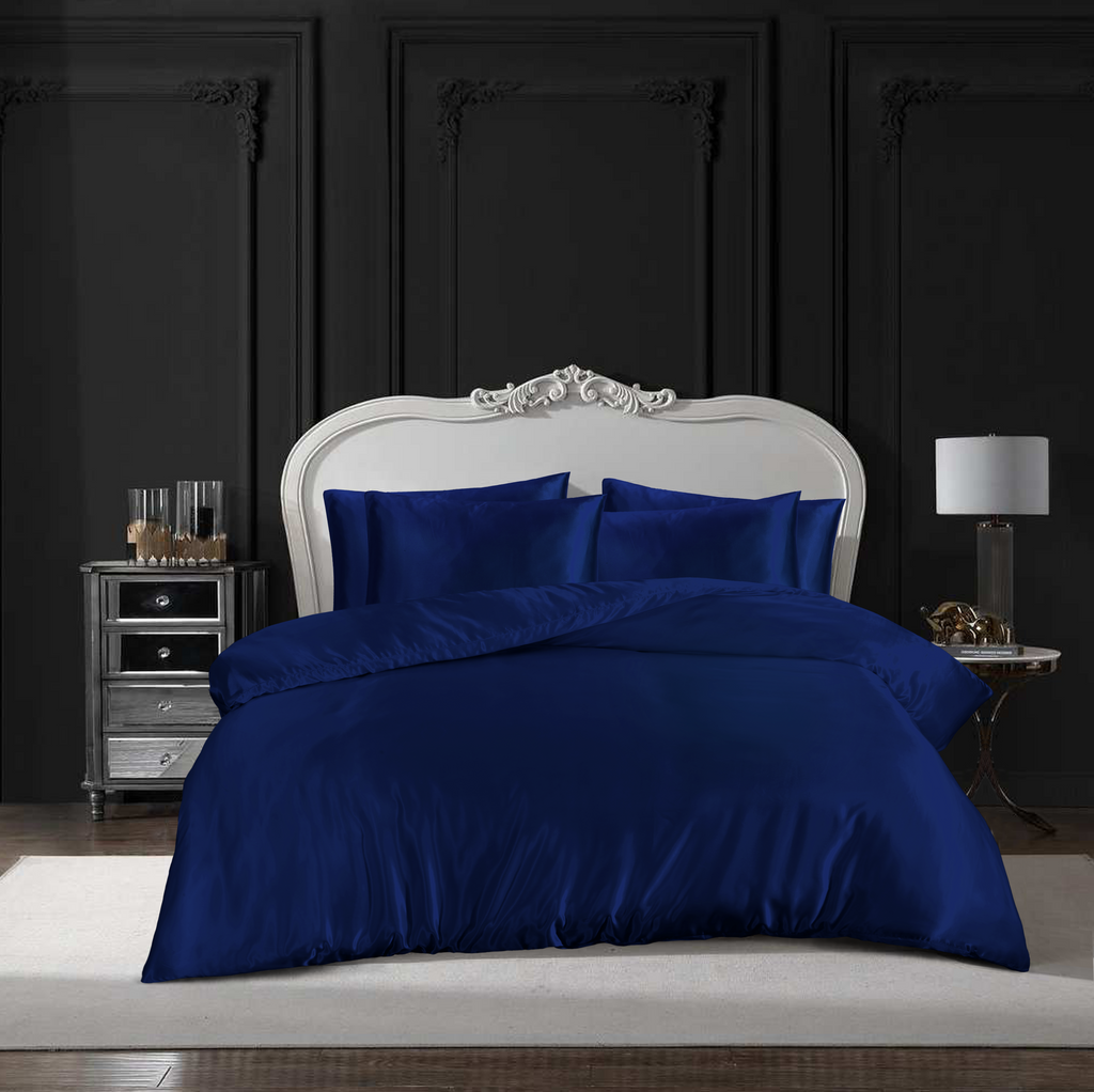 MillPrice Luxury 10 Piece Satin Bedding Set Duvet Cover Fitted Sheet Pillowcases Sleep Mask & Hair Accessories