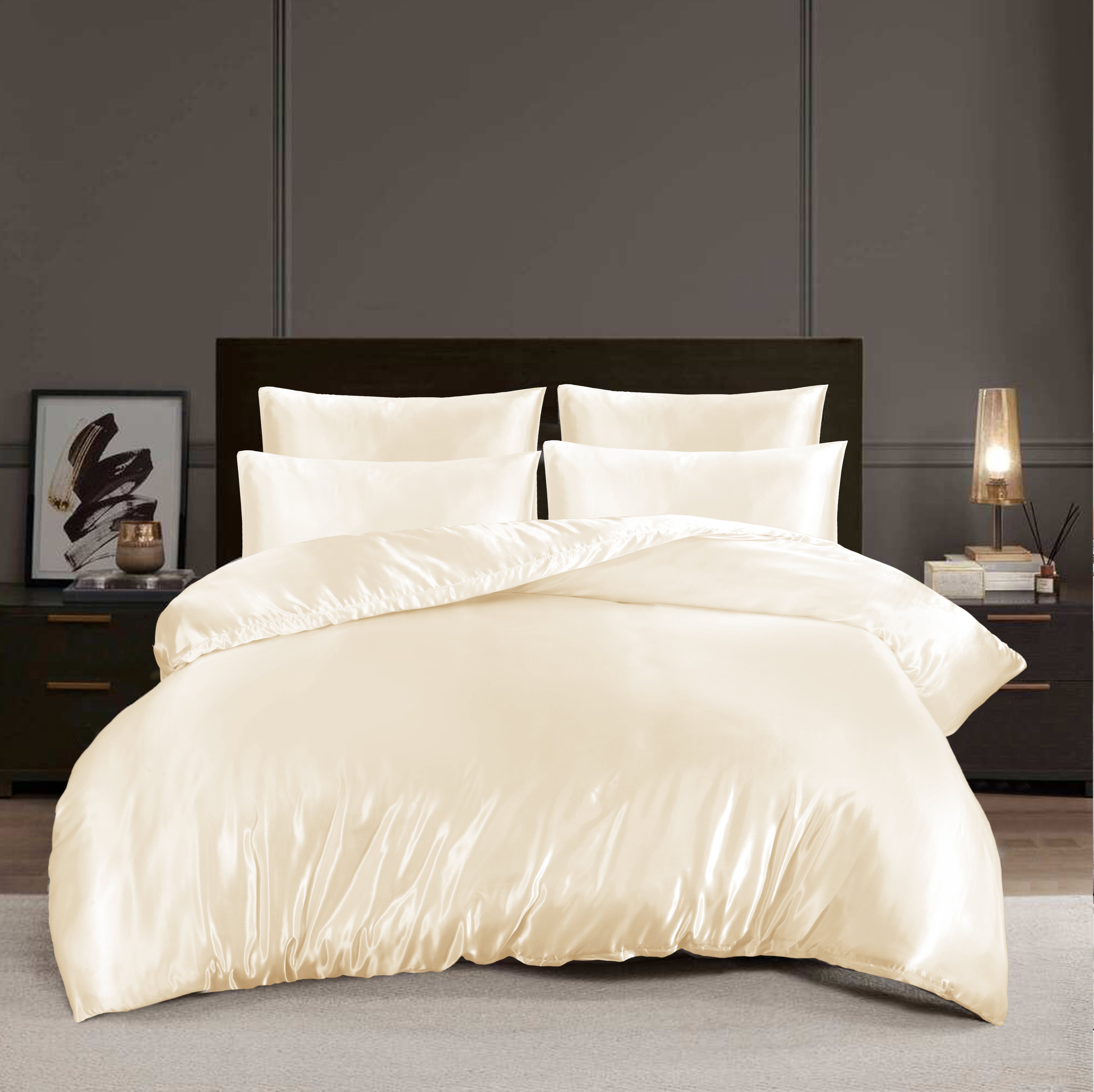 MillPrice Luxury 10 Piece Satin Bedding Set Duvet Cover Fitted Sheet Pillowcases Sleep Mask & Hair Accessories