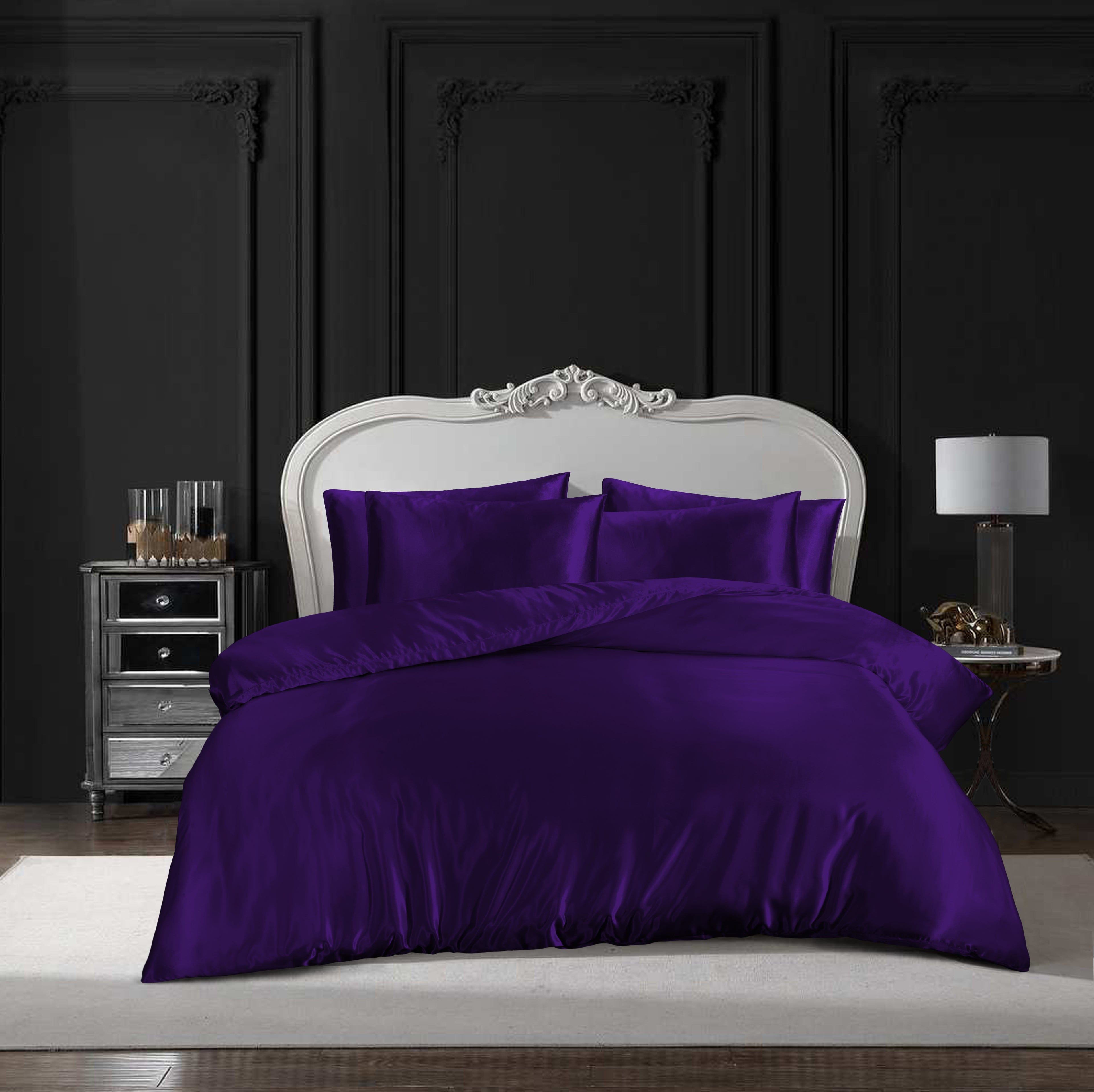 MillPrice Luxury 10 Piece Satin Bedding Set Duvet Cover Fitted Sheet Pillowcases Sleep Mask & Hair Accessories
