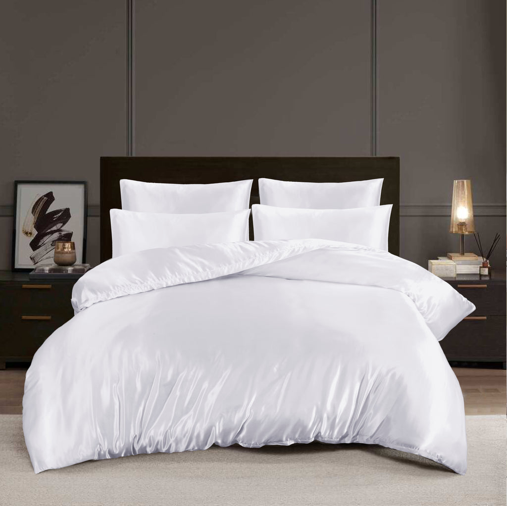 MillPrice Luxury 10 Piece Satin Bedding Set Duvet Cover Fitted Sheet Pillowcases Sleep Mask & Hair Accessories
