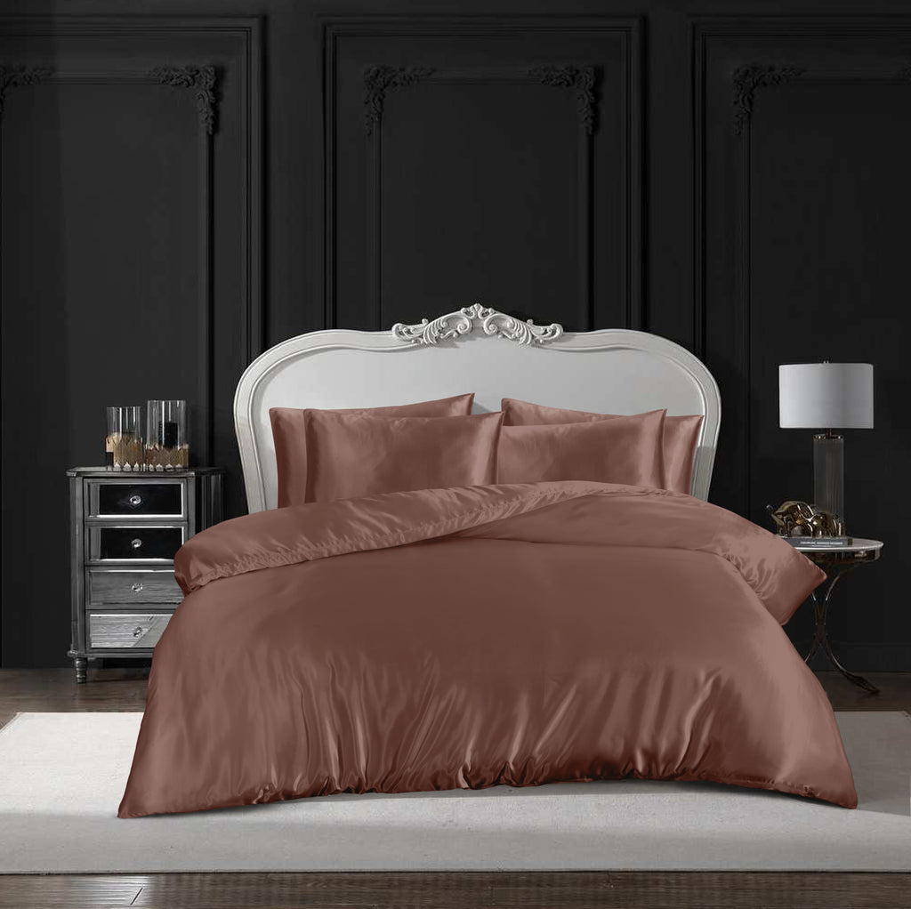 MillPrice Luxury 10 Piece Satin Bedding Set Duvet Cover Fitted Sheet Pillowcases Sleep Mask & Hair Accessories