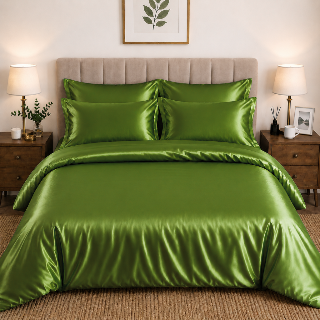 Luxury Satin Silk Bedding Set 6 Piece Duvet Cover Fitted Sheet & Pillowcases Single Double King Super King