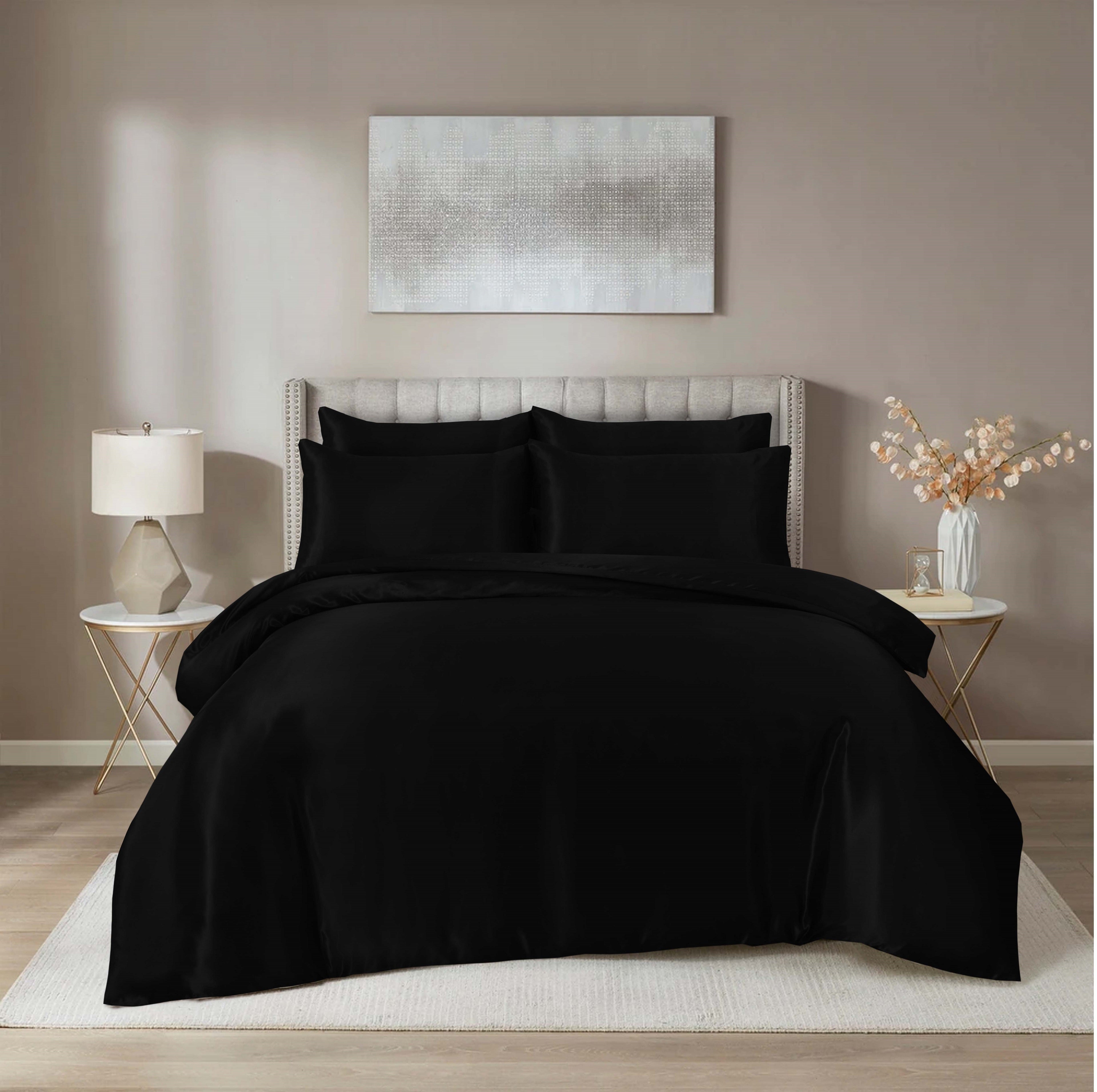 Luxury Satin Silk 6-Piece Bedding Set – Duvet Cover, Fitted Sheet & Pillowcases – Hotel-Style Soft, Elegant Bed Linen UK Sizes