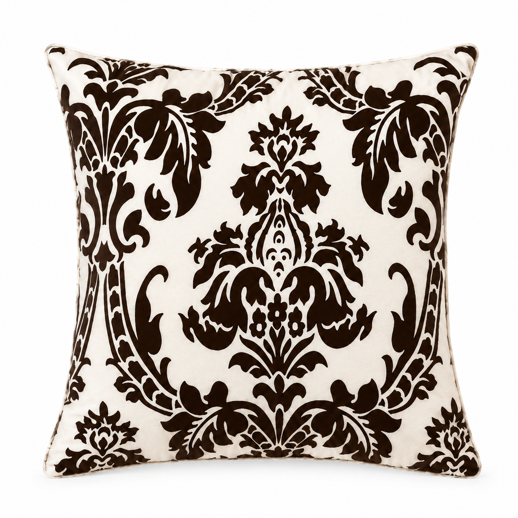 Luxury Flock Cushion Cover | Soft Decorative Damask Throw Pillow Cover for Sofa, Bed & Living Room | 17 x 17 Inch