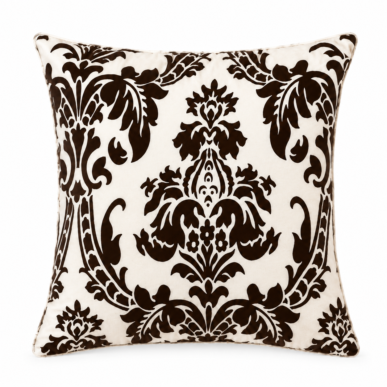 Luxury Flock Cushion Cover | Soft Decorative Damask Throw Pillow Cover for Sofa, Bed & Living Room | 17 x 17 Inch