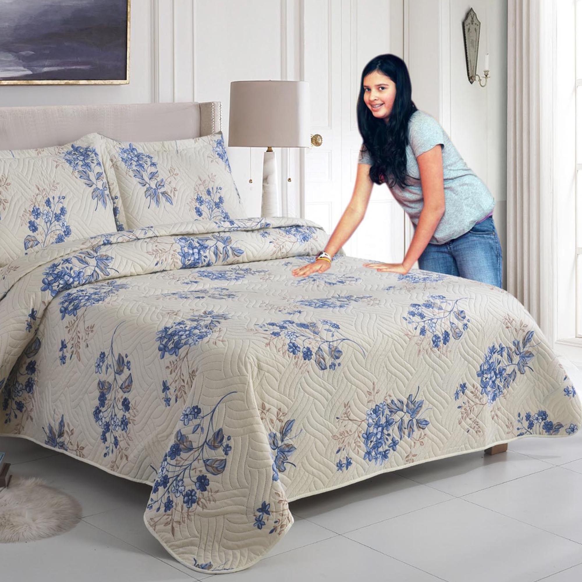 MillPrice Quilted 3-Piece Bedspread Set – Elegant Layered Comfort with Coordinated Pillowcases