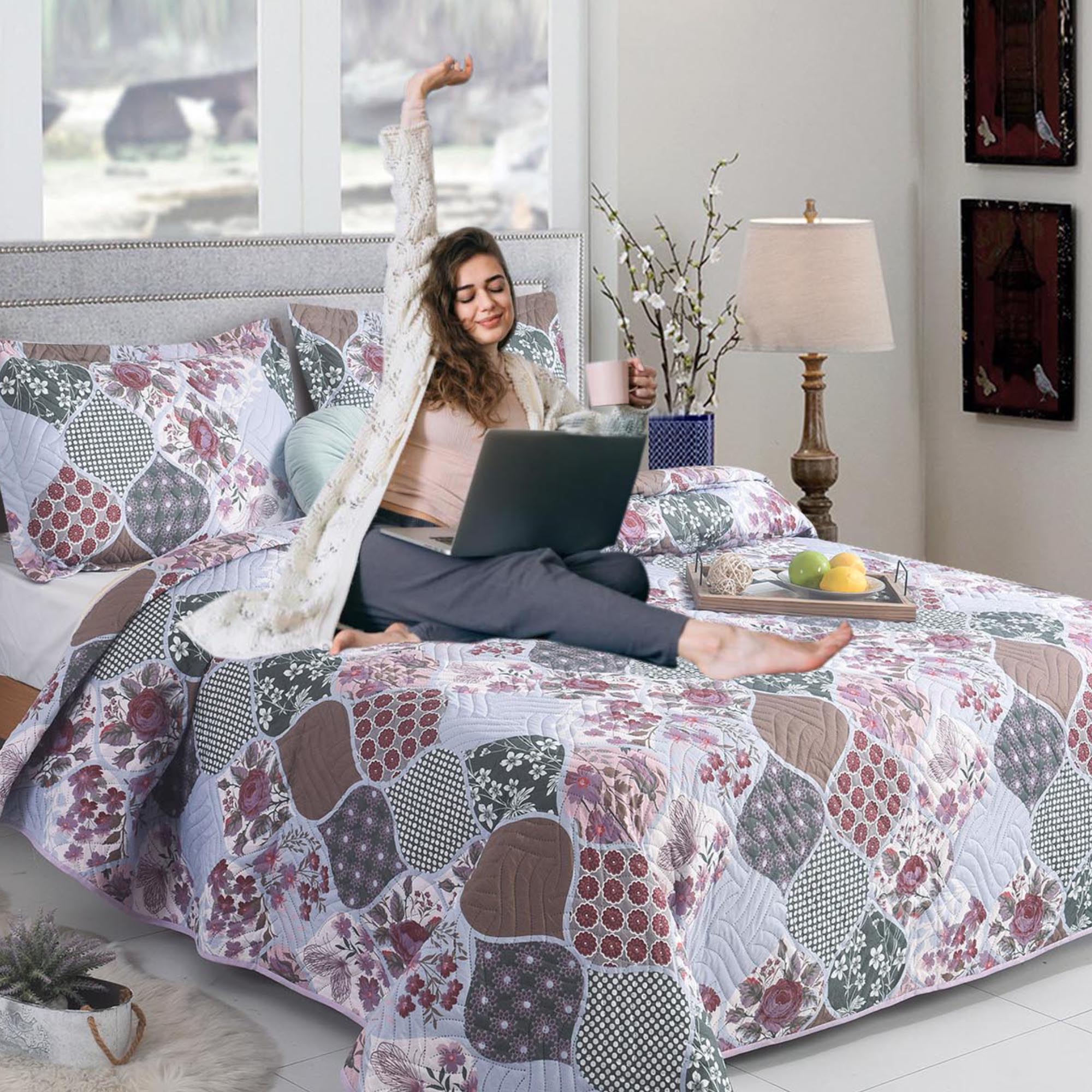 Luxury 3 Piece Bedding Set – Soft Microfibre Bedspread with Pillowcases | Lightweight & Cosy Bedspread-Milan
