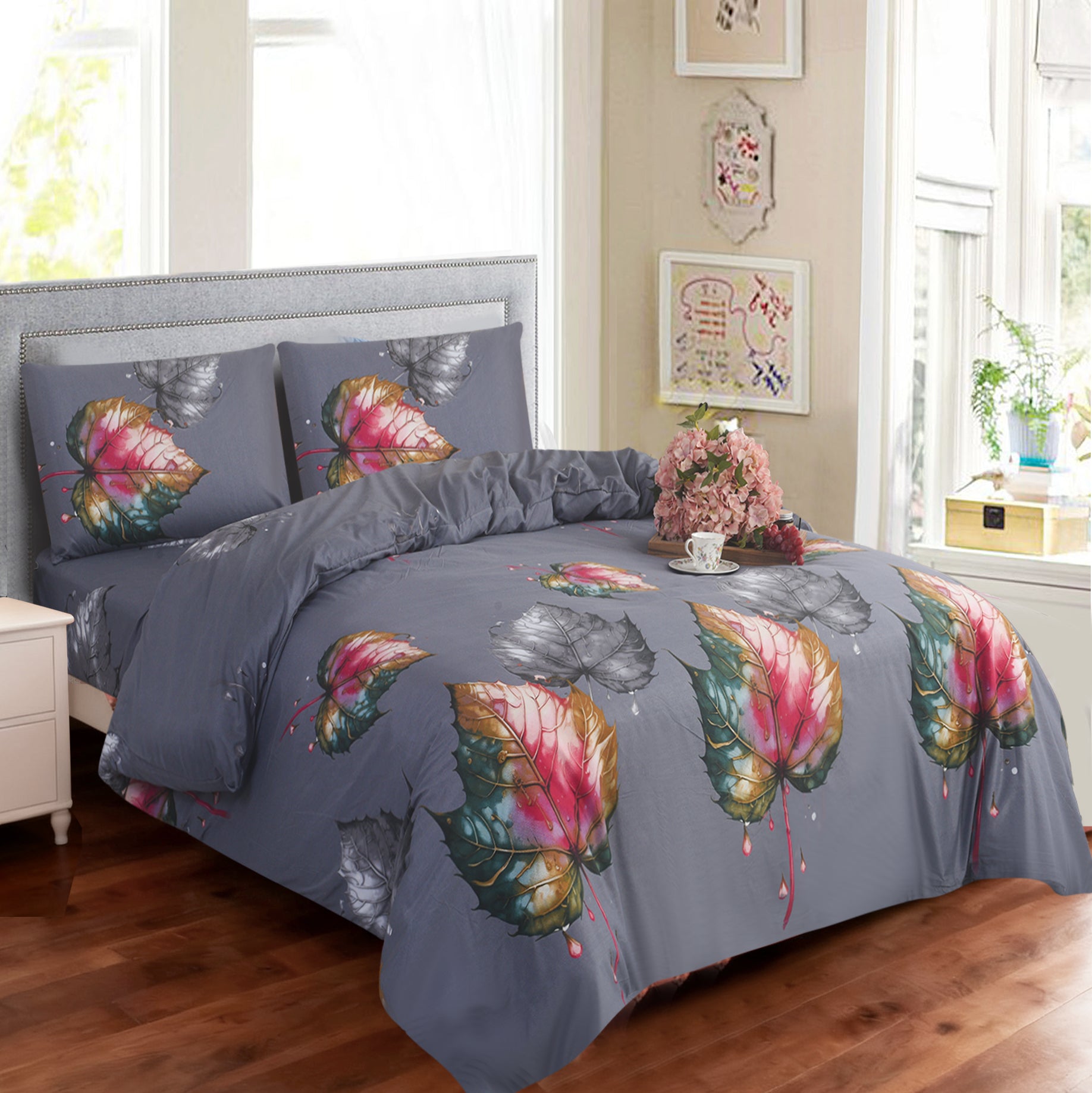 4 Piece 3D Duvet Cover Set with Fitted Sheet, Soft Microfiber Duvet Cover Set, Printed Quilt Cover Bedding with Pillowcases, Single Double King Super King
