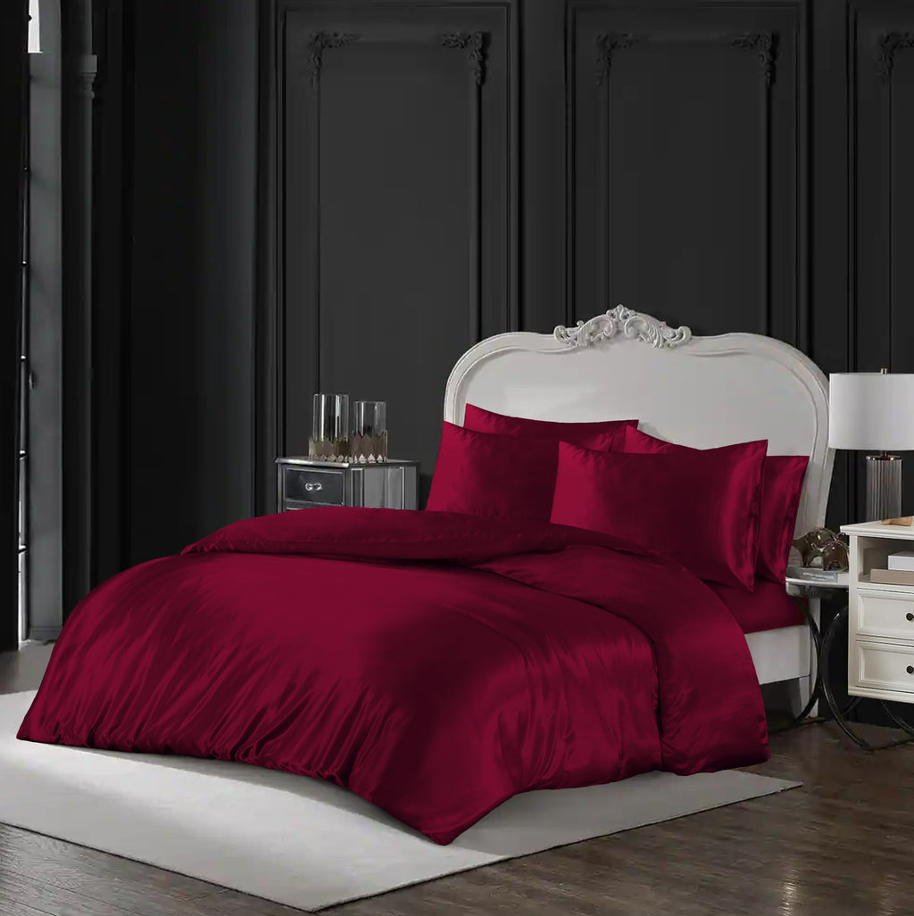 MillPrice Luxury 10 Piece Satin Bedding Set Duvet Cover Fitted Sheet Pillowcases Sleep Mask & Hair Accessories