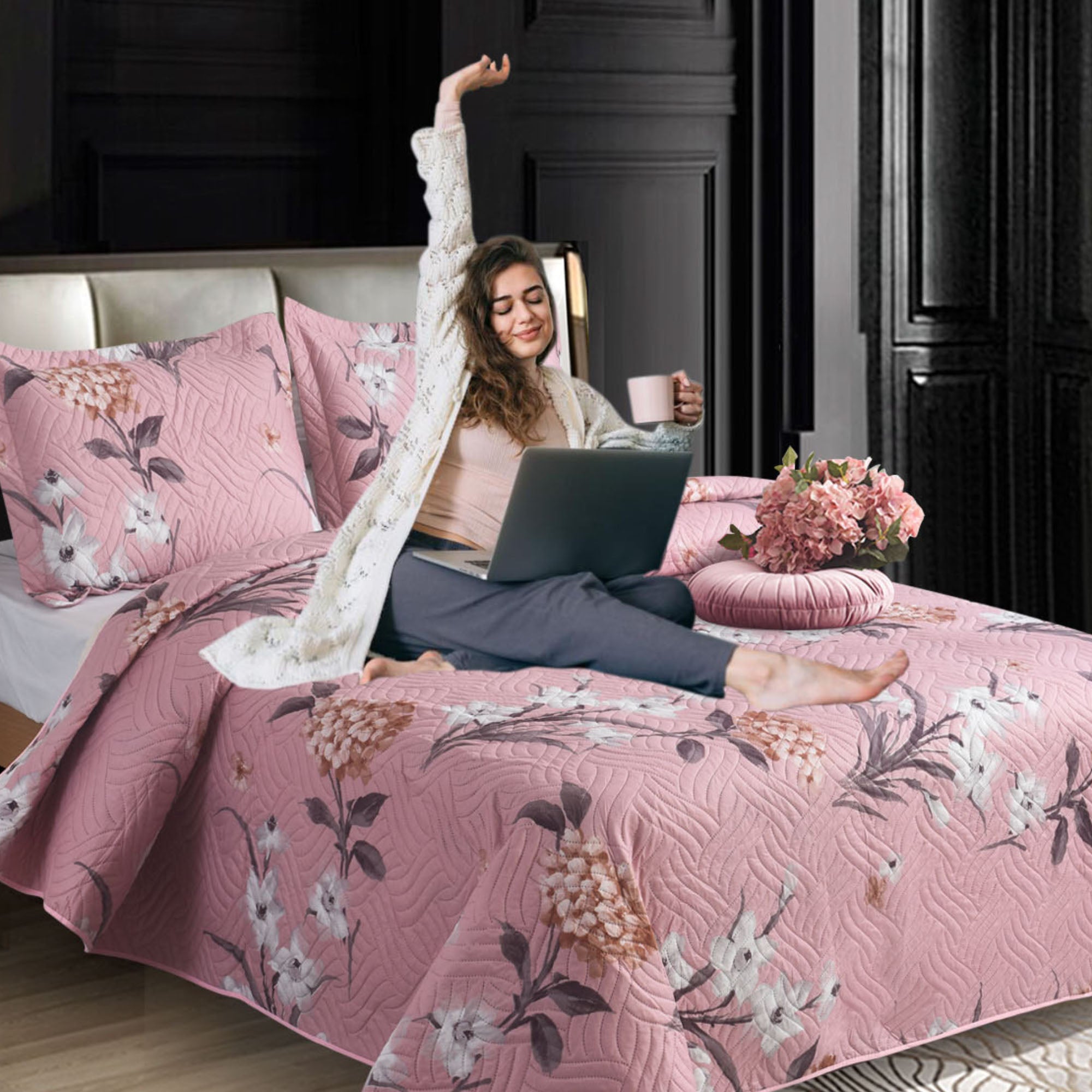 Luxury 3 Piece Bedding Set – Soft Microfibre Bedspread with Pillowcases | Lightweight & Cosy Bedspread-Milan