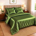 Luxury Satin Silk Bedding Set 6 Piece Duvet Cover Fitted Sheet & Pillowcases Single Double King Super King