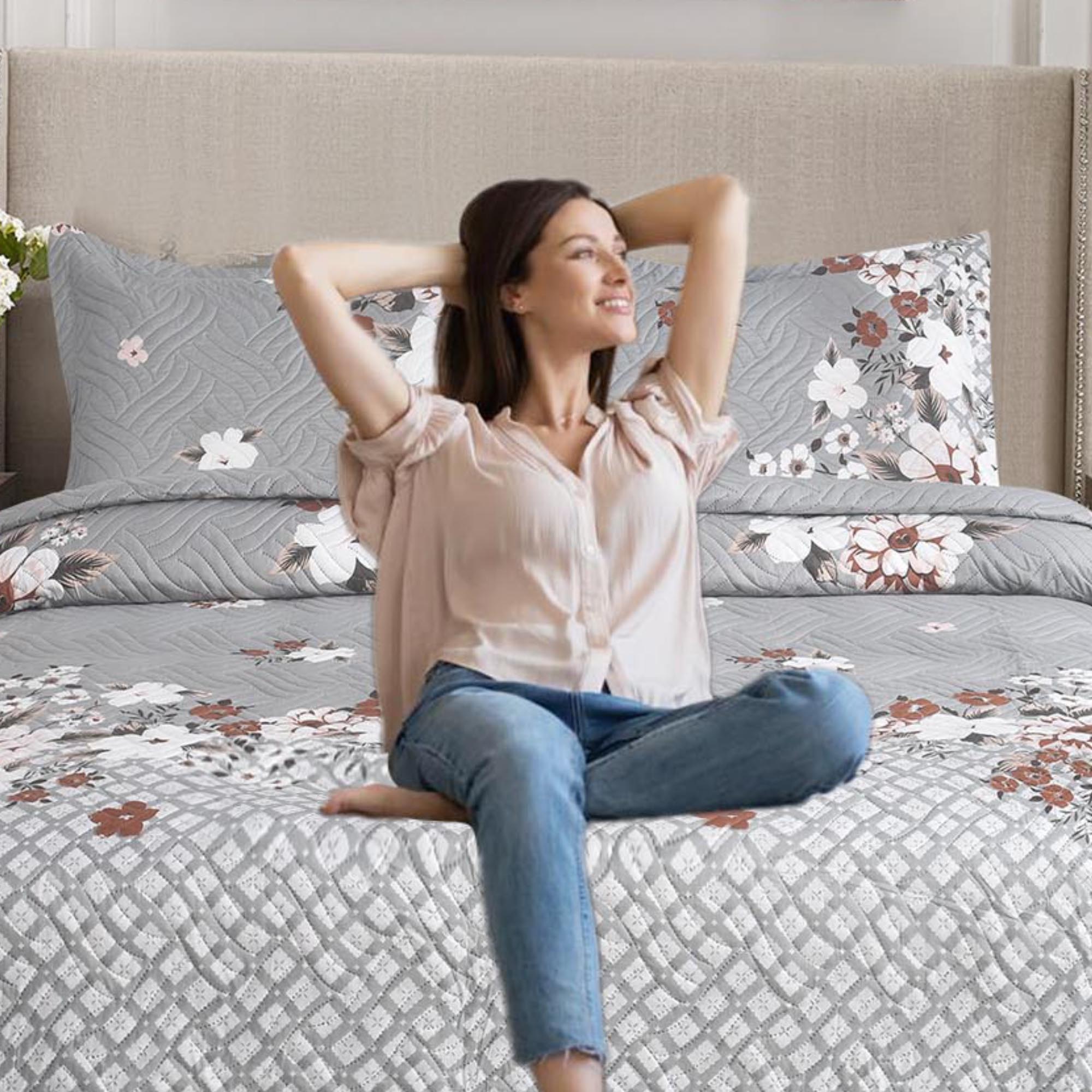 MillPrice Quilted 3-Piece Bedspread Set – Elegant Layered Comfort with Coordinated Pillowcases